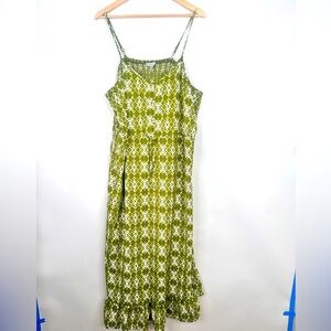 Ophelia‎ Roe Drawstring Waist Smocked back Sundress Flounced Green White Sz 2x